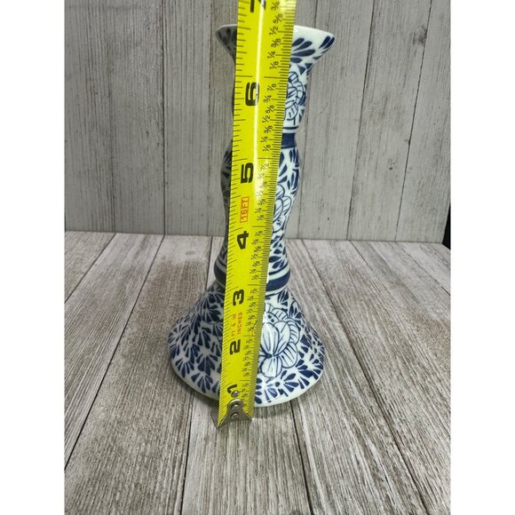 Vintage Blue and White Candlestick Holders Ceramic Floral 6.5' Tall - Set of 2 - Picture 4 of 8